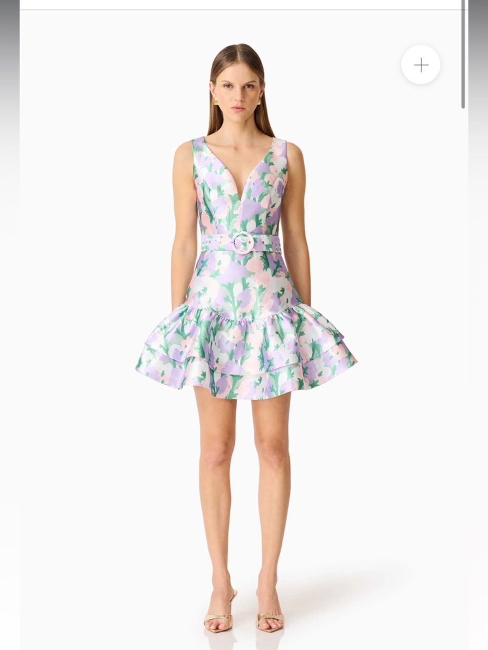 elliatt lavina flower print v-neck belted ruffle hem mini dress size small NEW